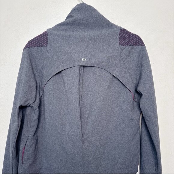 Lululemon Womens 10 Sway Jacket Gray Pink Asymmetric Zipper Cowl Neck - Picture 12 of 16